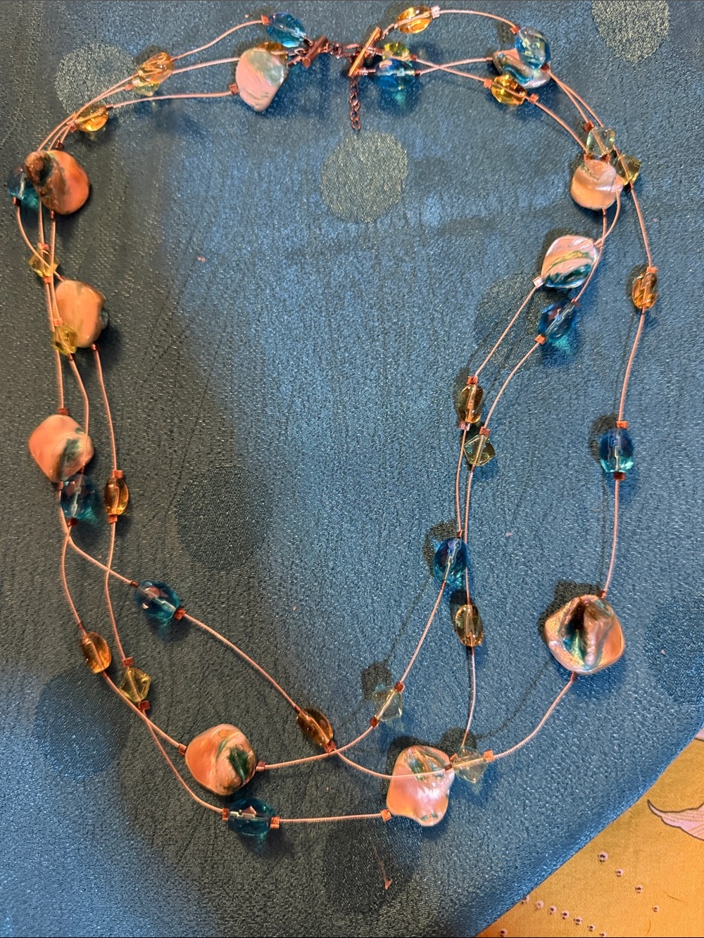 Handcrafted MOP and Blue Glass Bead Layered Necklace